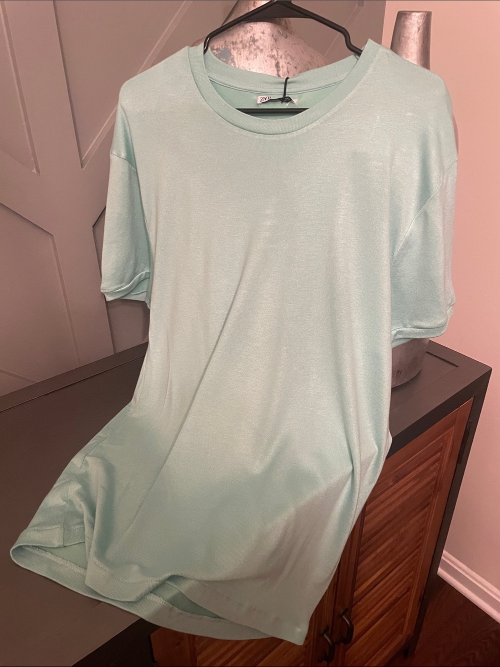 Zara Light Mint Green Crew Neck T‑Shirt
